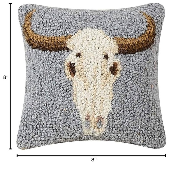 Peking Handicraft 30TG530C08SQ Blown Filled Hook Pillow, 8-inch Square,Cow Skull - Picture 1 of 5